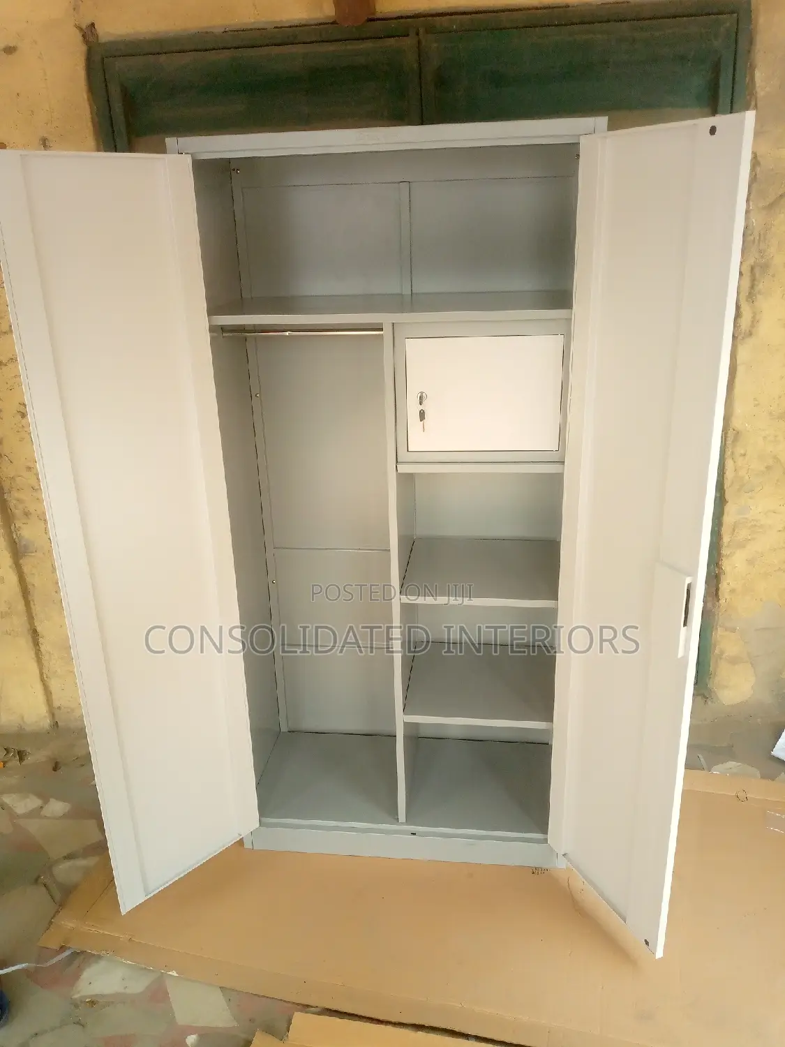 Metal Wardrobe/Bookshelf Full Height With Safe