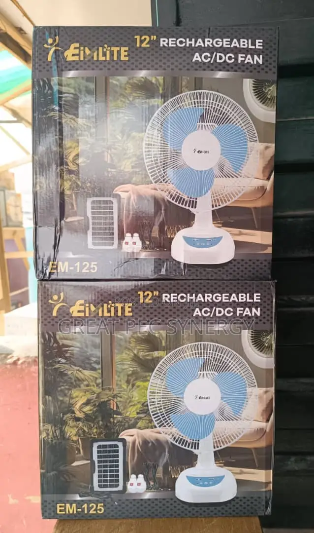 12 Inches Table Fan With Solar Panel and 2 Bulbs