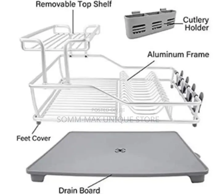 Aluminium Dish Rack, Removable Cutlery Cup Holder - Gold