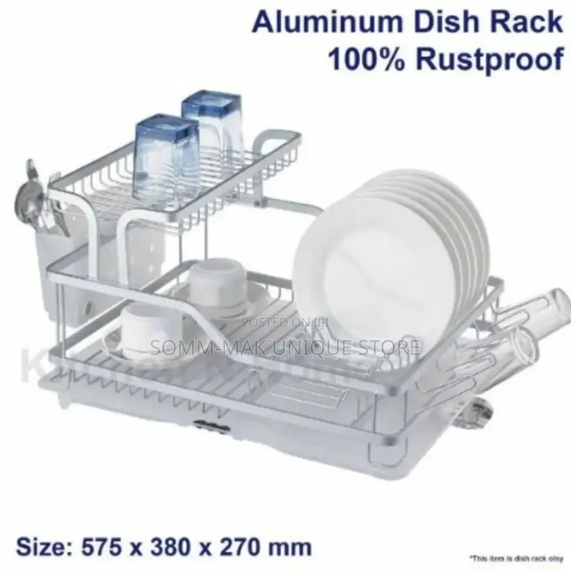 Aluminium Dish Rack, Removable Cutlery Cup Holder - Gold