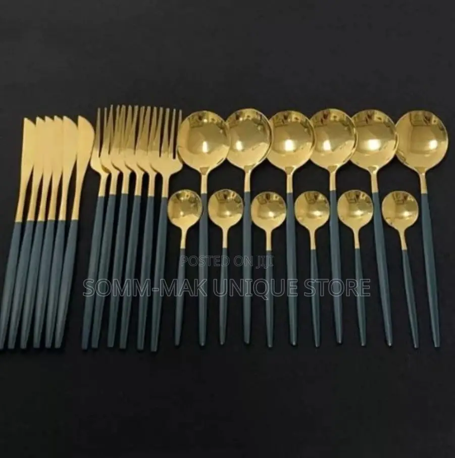 Polished Cutlery Set With Box - 24piece - Gold