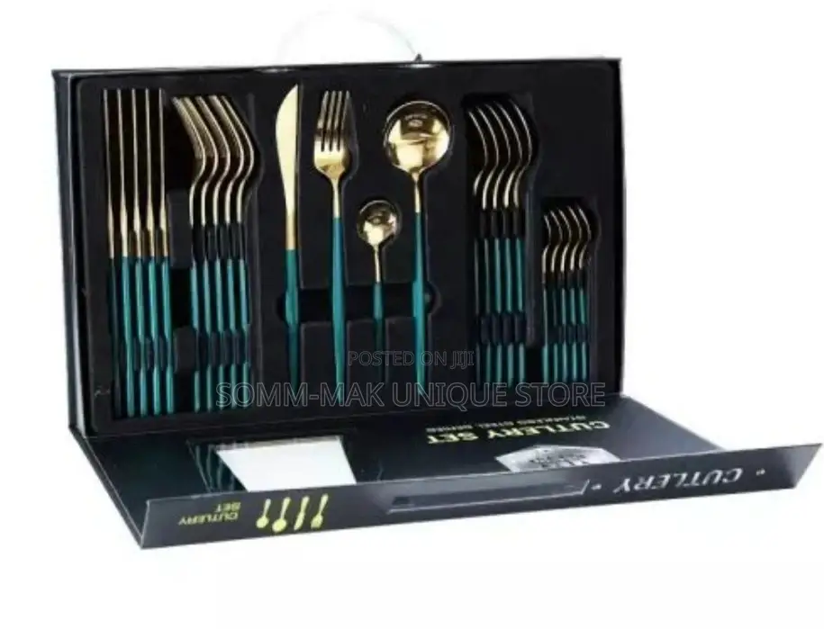 Polished Cutlery Set With Box - 24piece - Gold
