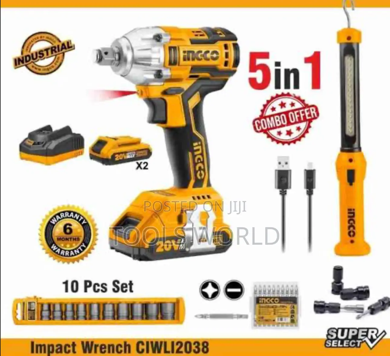 COSLI23011 Ingco 5 In 1 Cordless Impact Wrench With Kit