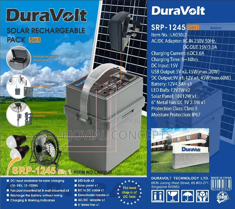 5in1 Solar Rechargeable Kit With 6" Fan