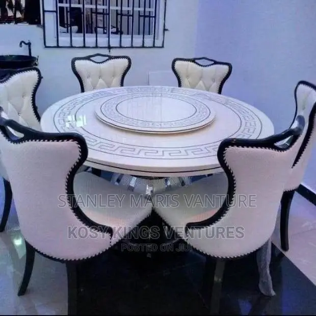 Luxurious Marble Dinning Table With Six Leather Seats