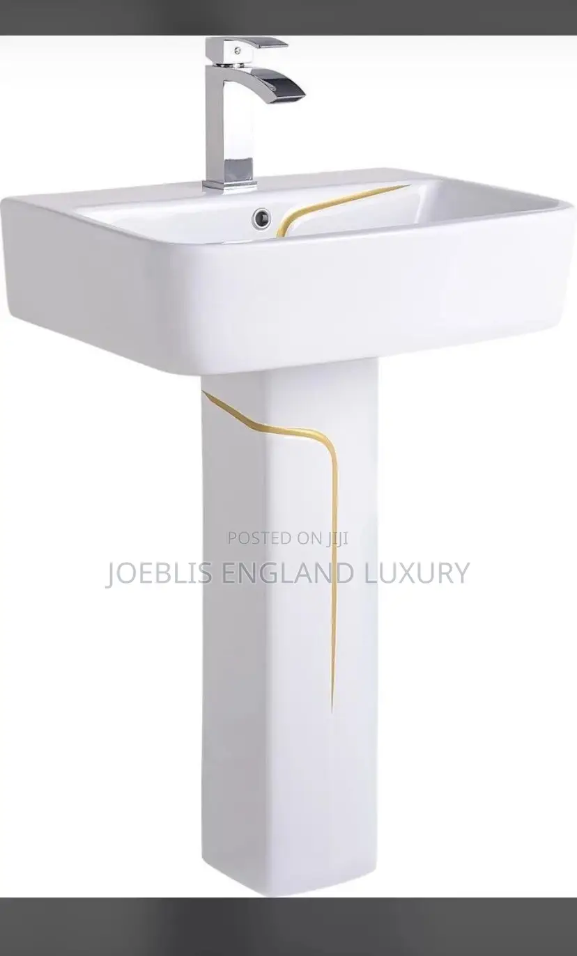 Executive White Square Wc With Gold Line and Wash Hand Basin