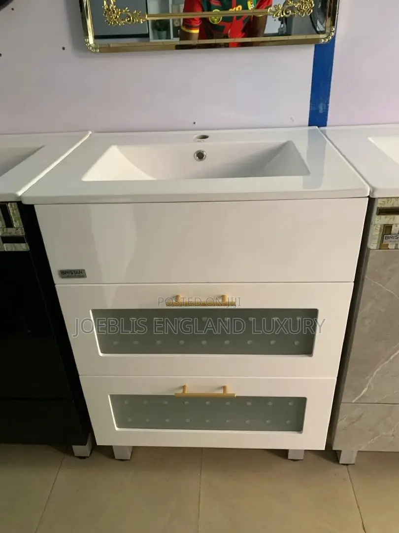 2 Drawer Cabinet Basin White With Glass Door and PVC Skin