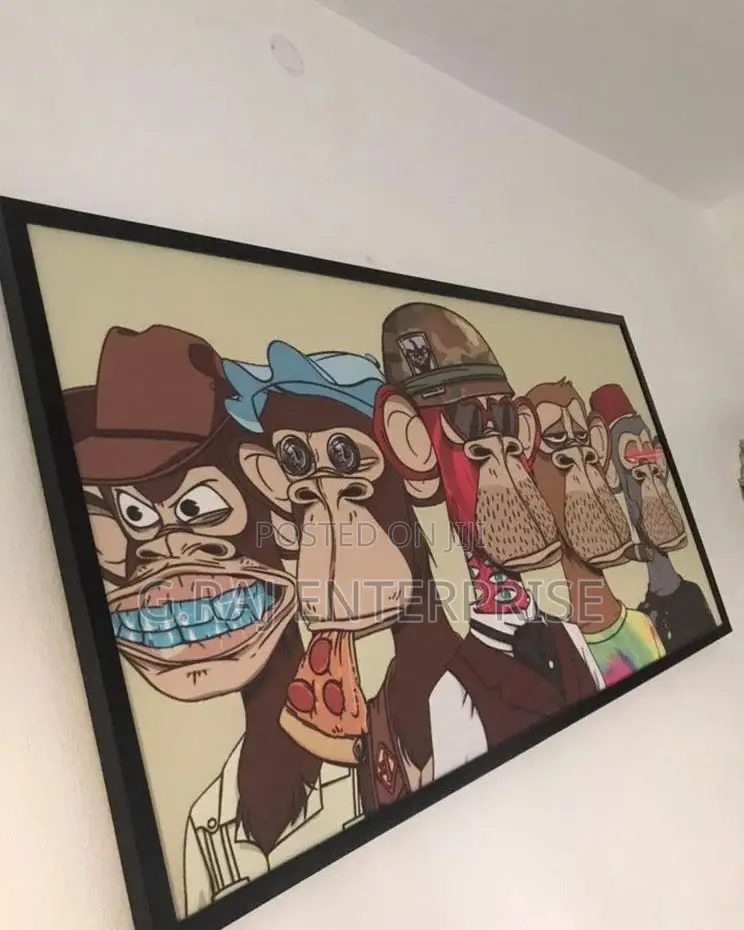 Animal Group Wall Canvas Art With Black Fiber Frame