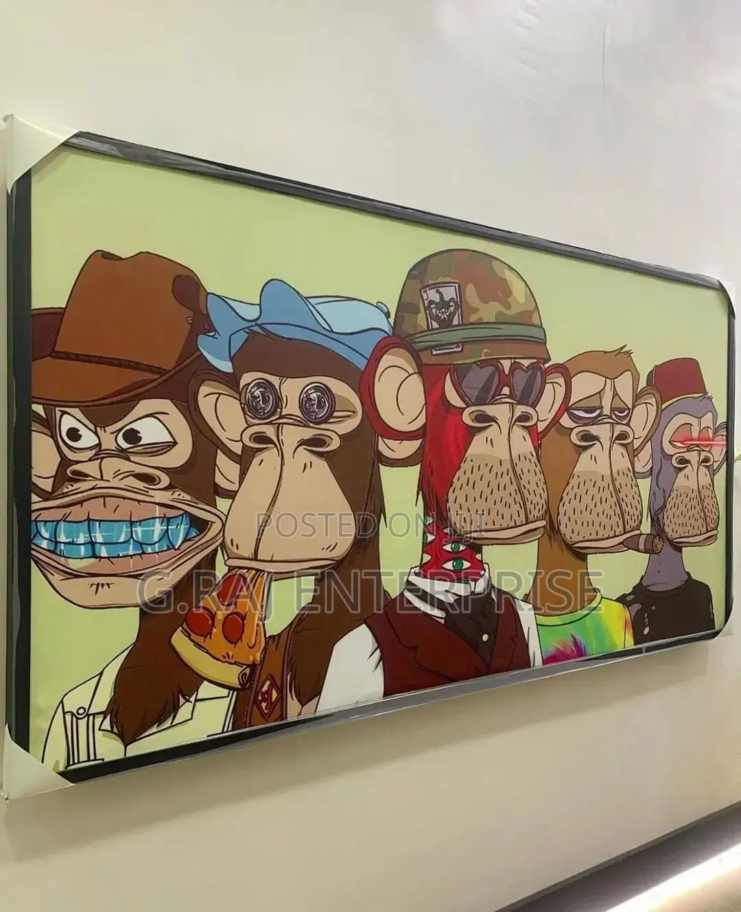 Animal Group Wall Canvas Art With Black Fiber Frame