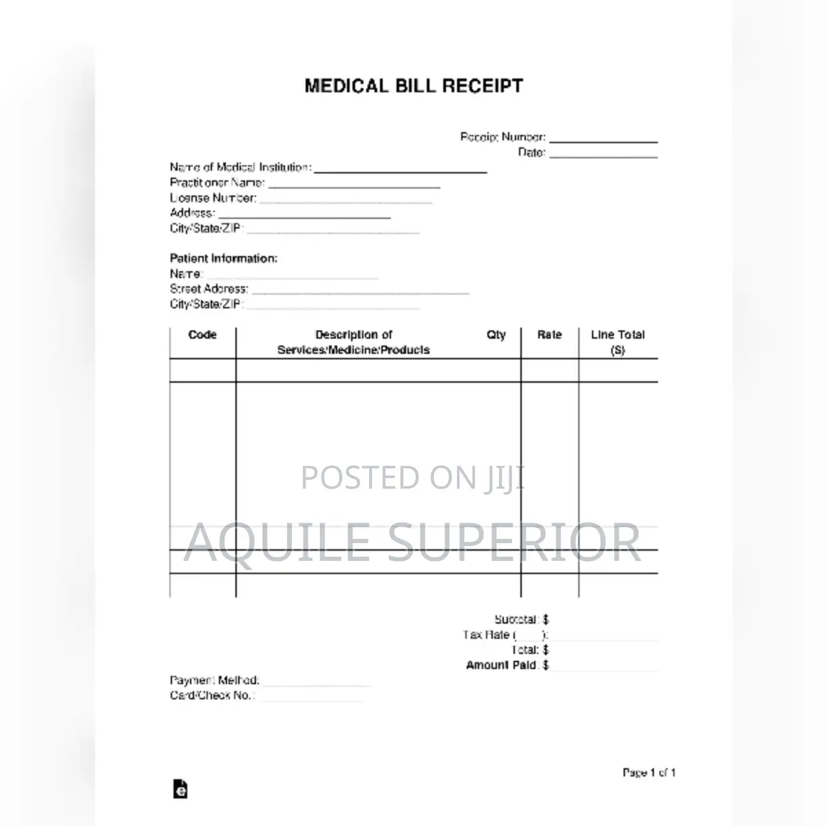 Medical Bill Receipt