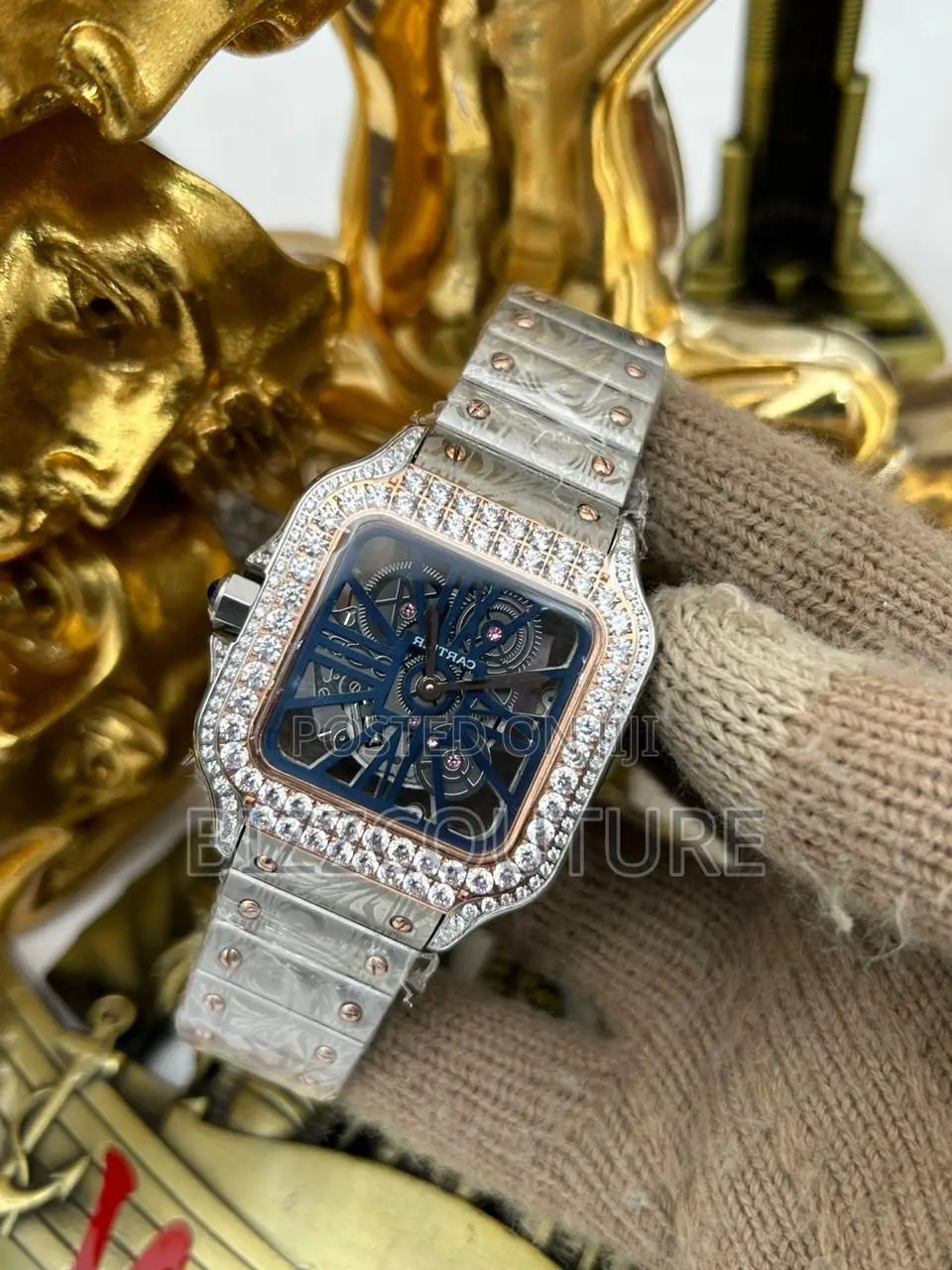 Original Cartier Blue Dail Mechanical Silver Watch in Store