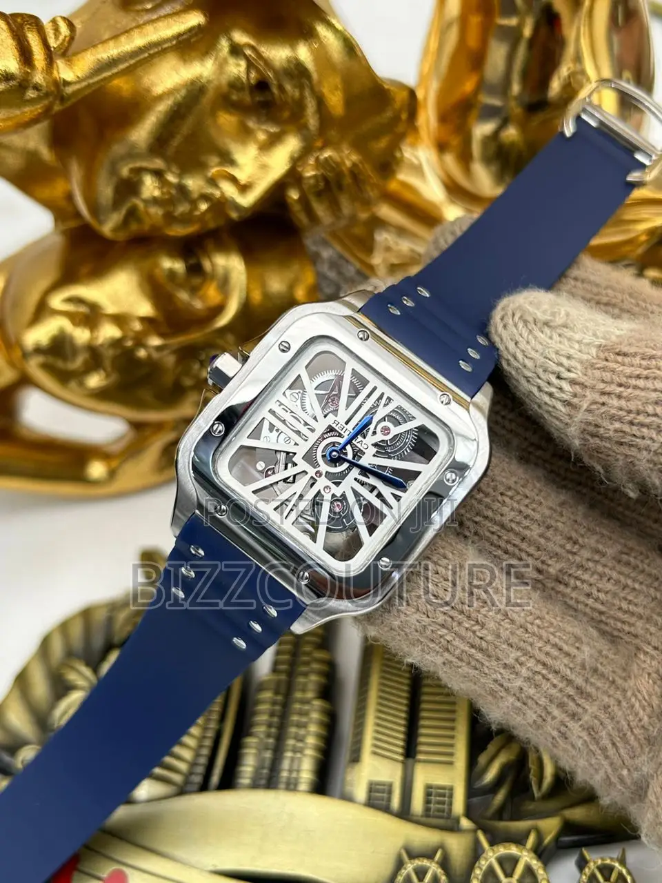 Original Cartier Mechanical Blue Rubber Strap Watch in Store