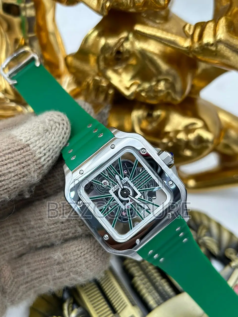 Original Cartier Mechanical Green Dail Rubber Strap Watch