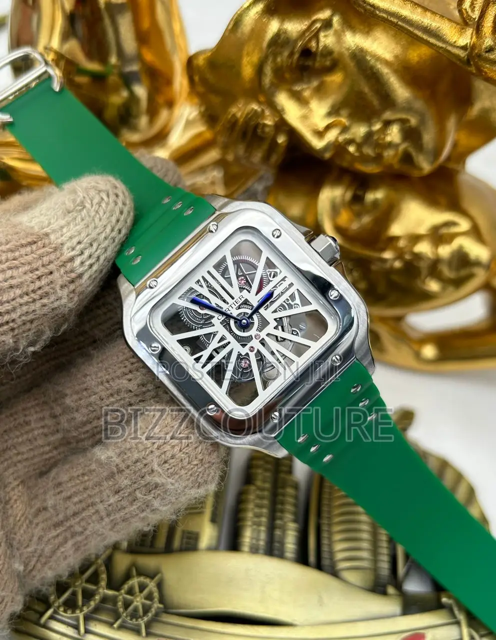 Original Cartier Mechanical Green Dail Rubber Strap Watch
