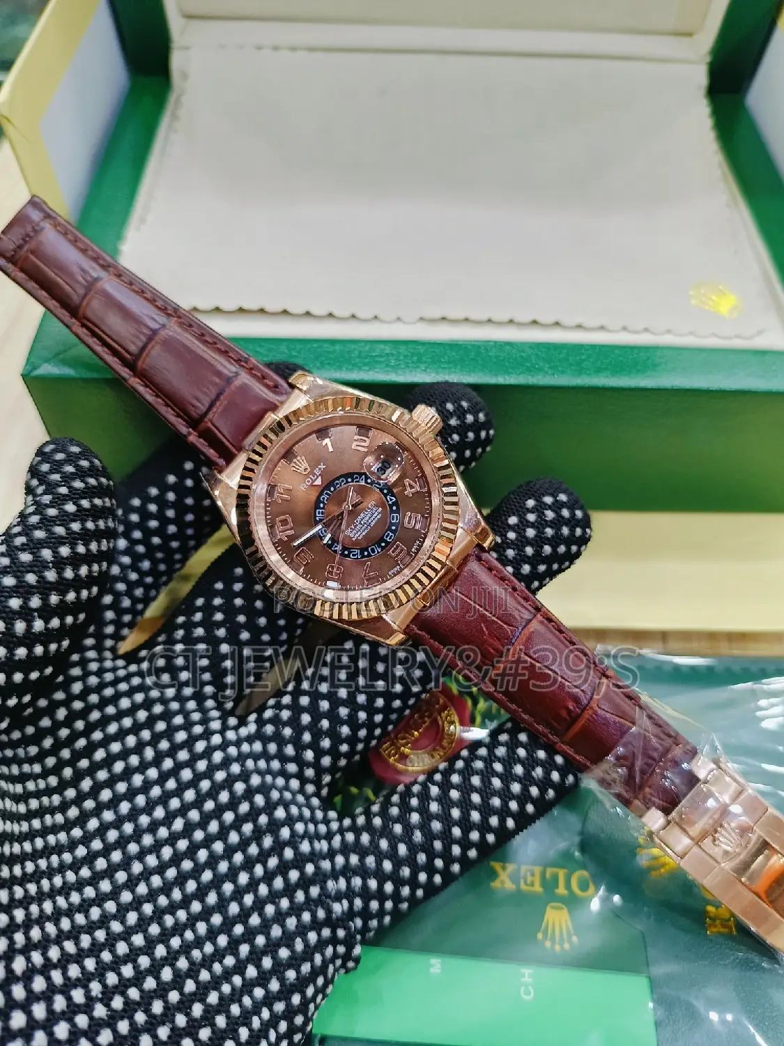 Rolex Sky-Deller Black and Brown Leather Strap Quality