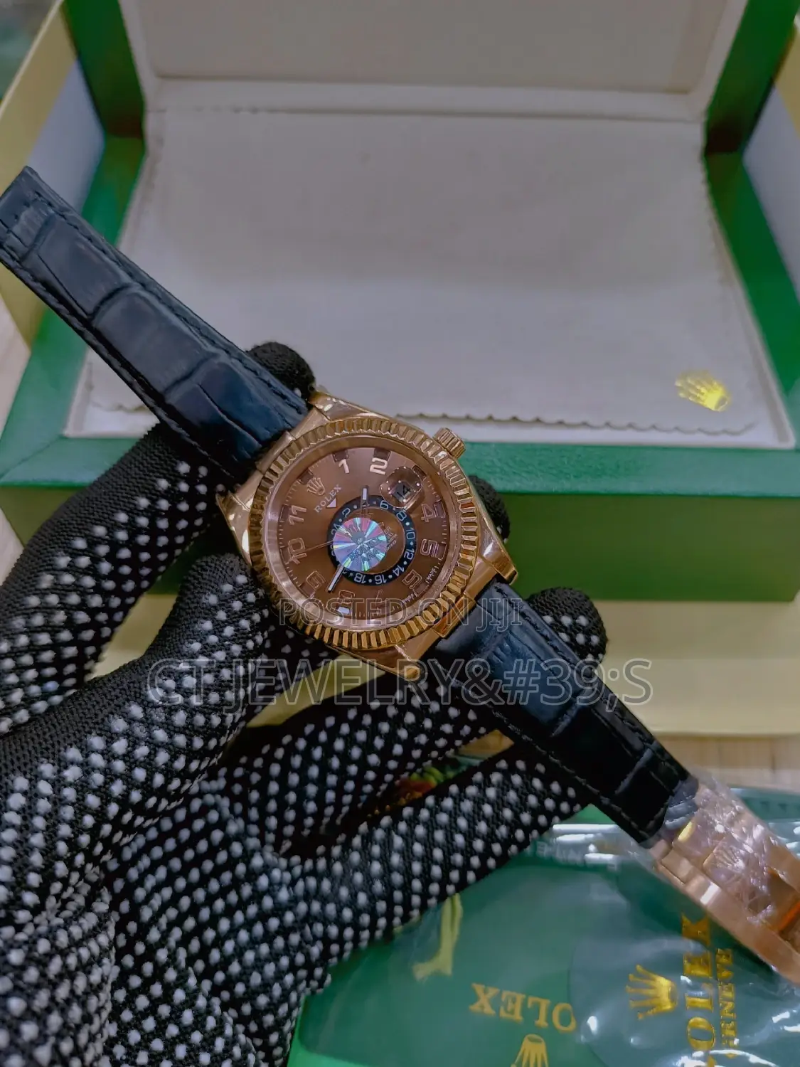 Rolex Sky-Deller Black and Brown Leather Strap Quality