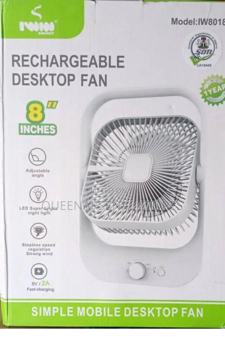 8" Rechargeable Fan With Ledlight