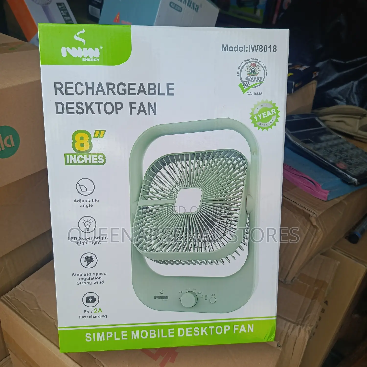 8" Rechargeable Fan With Ledlight