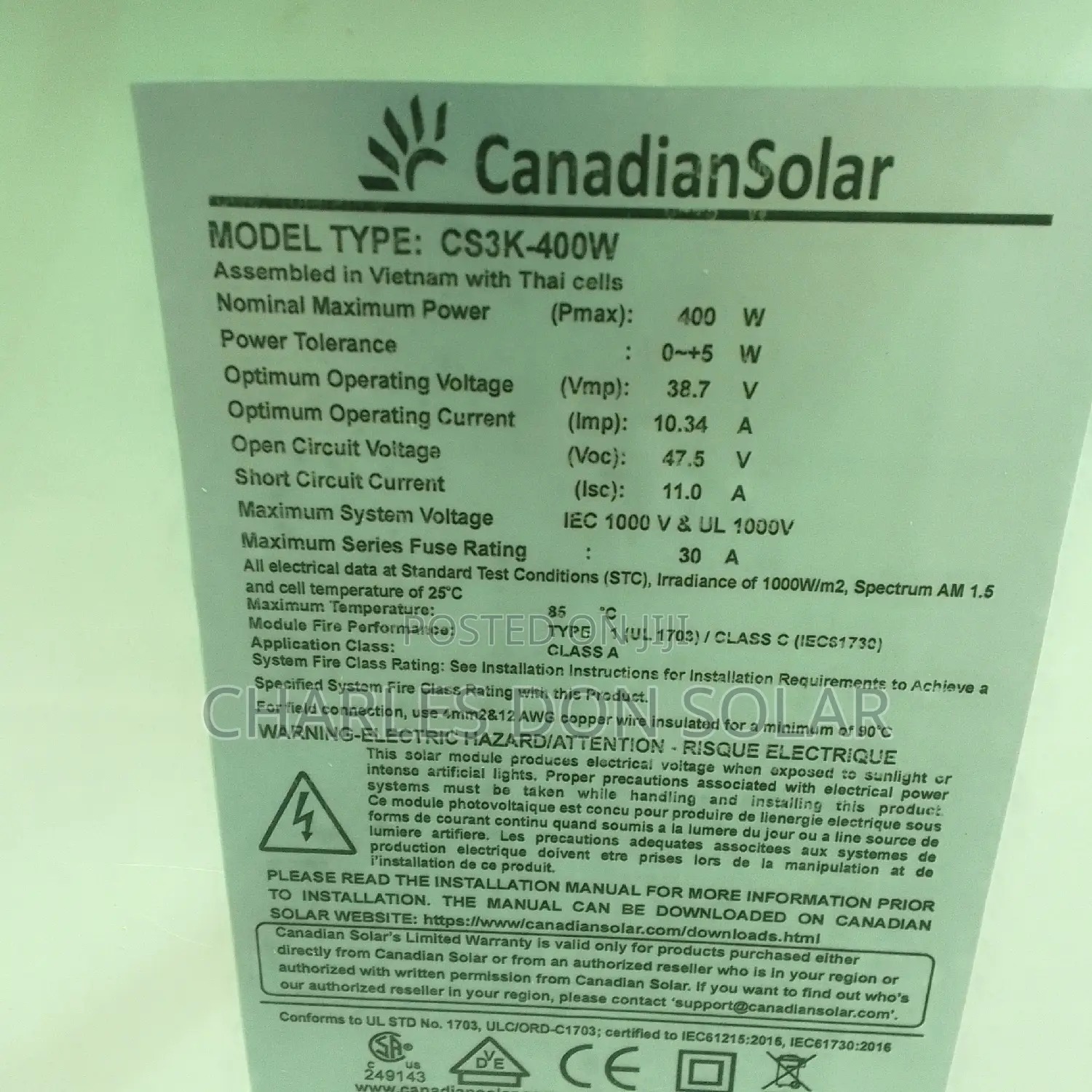 400w Canadian Solar Panel