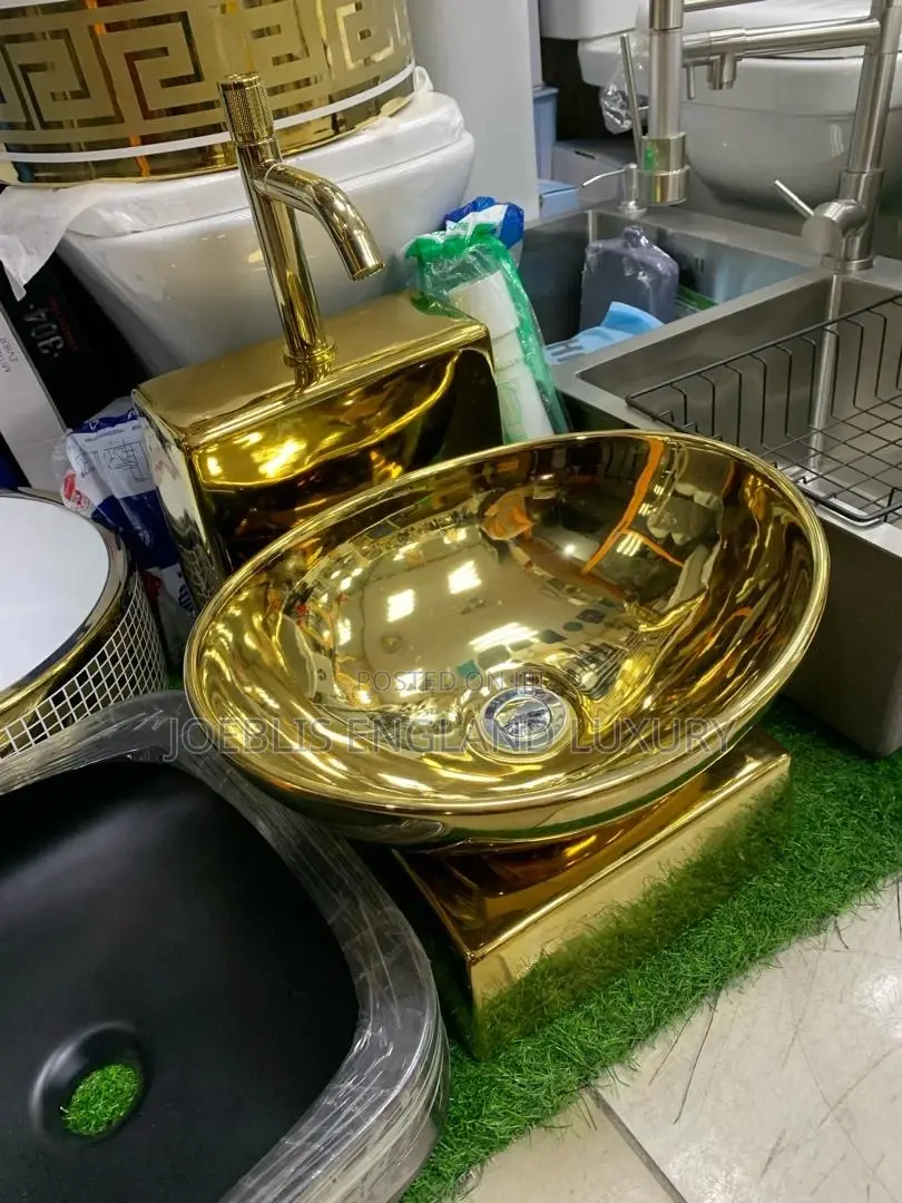 Hanging Gold Basin With Pedestal and Tap