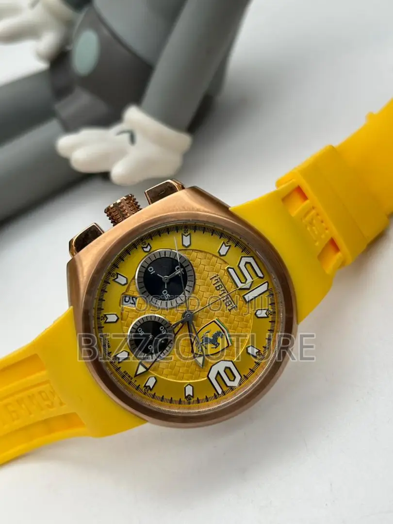 Original Ferrari Yellow Dail Rubber Strap Watch Is Available