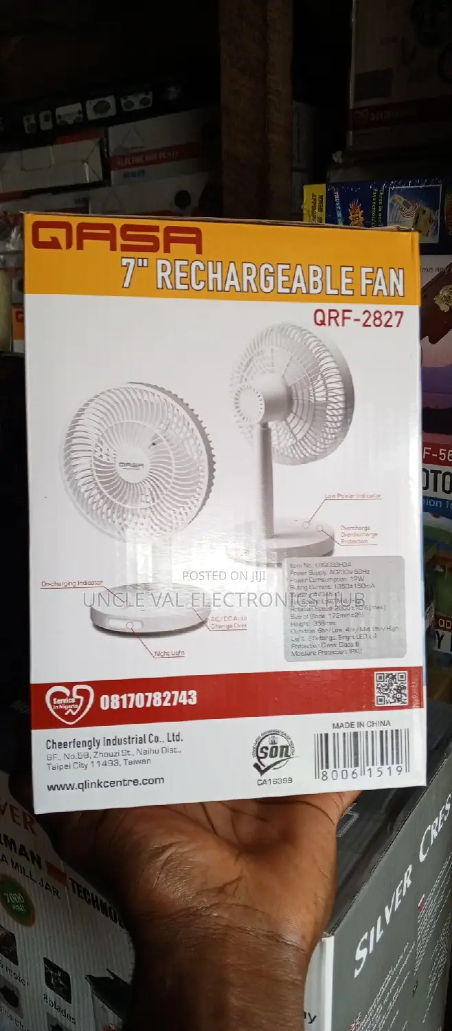 Qasa 7" Rechargeable Fan