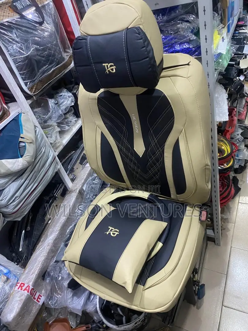 Cream and Black Leather Car Seat Cover
