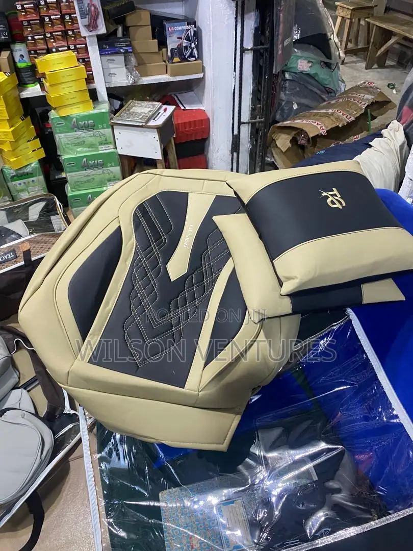 Cream and Black Leather Car Seat Cover