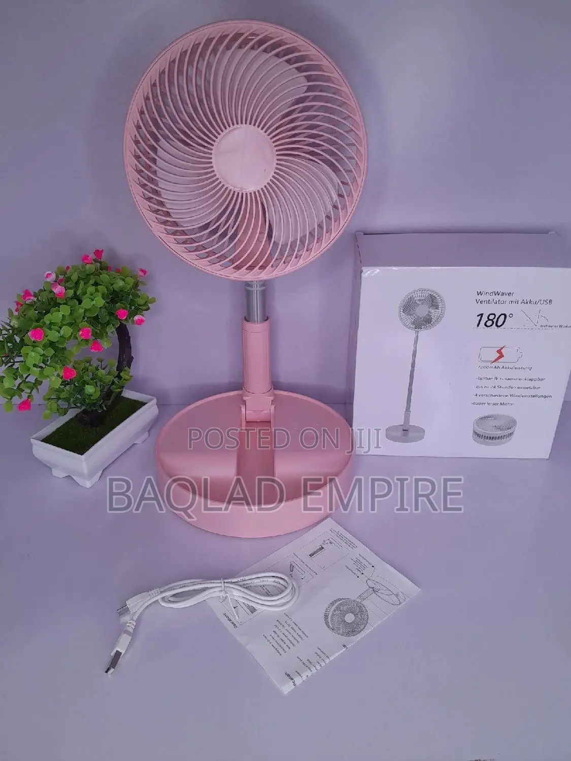 Rechargeable Mini Long Pole Fan With Adjustable Neck
