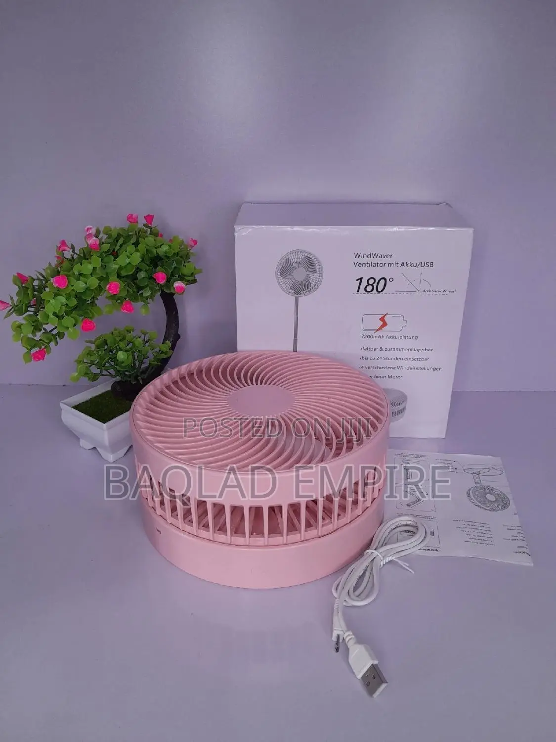 Rechargeable Mini Long Pole Fan With Adjustable Neck