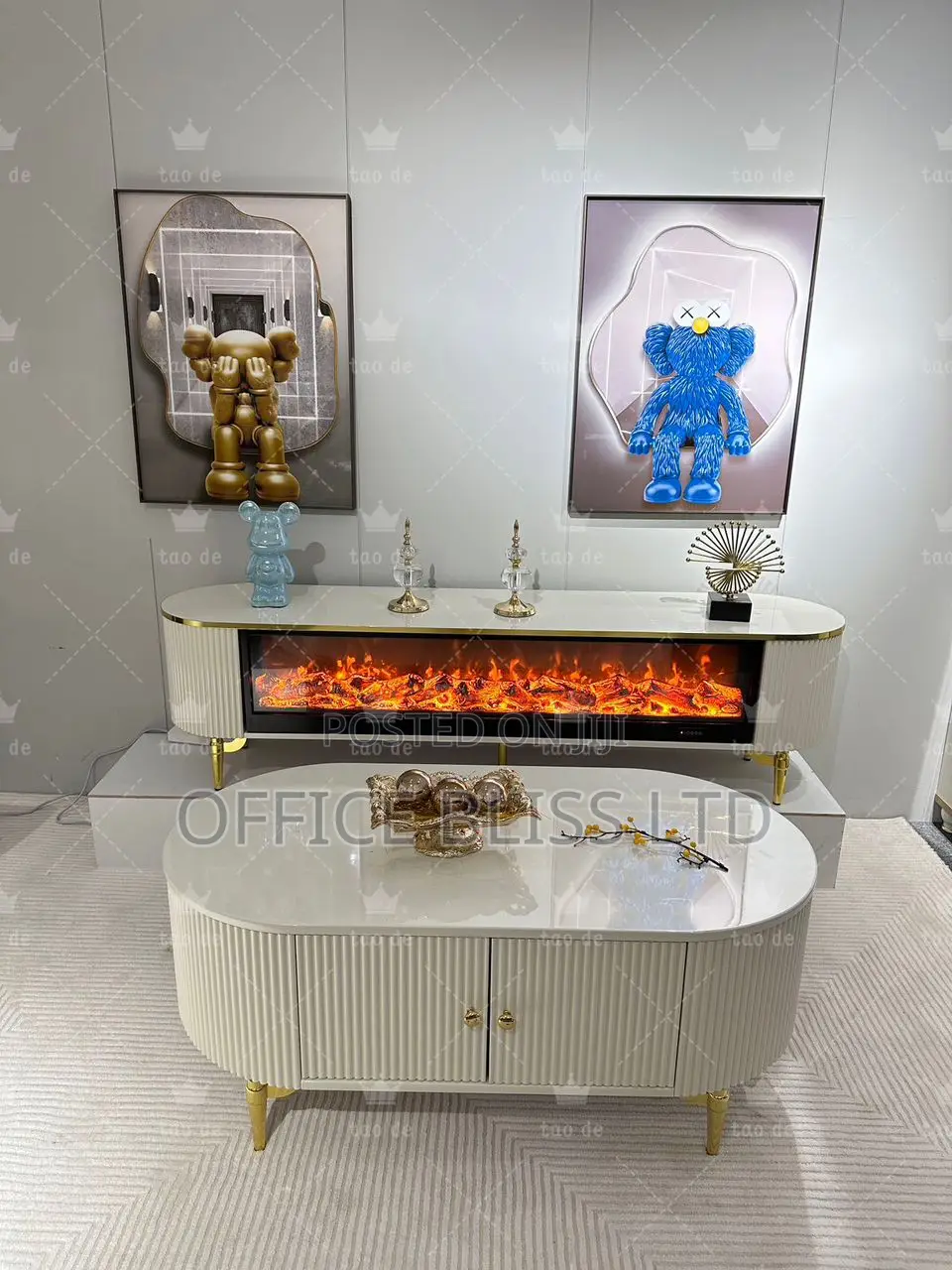 Luxury Tv Stand With Electric Fire Display Center Table