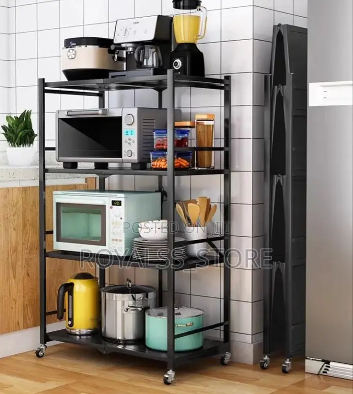 Foldable Metal Kitchen Rack With Wheels - High Quality Anti-Rust Metal