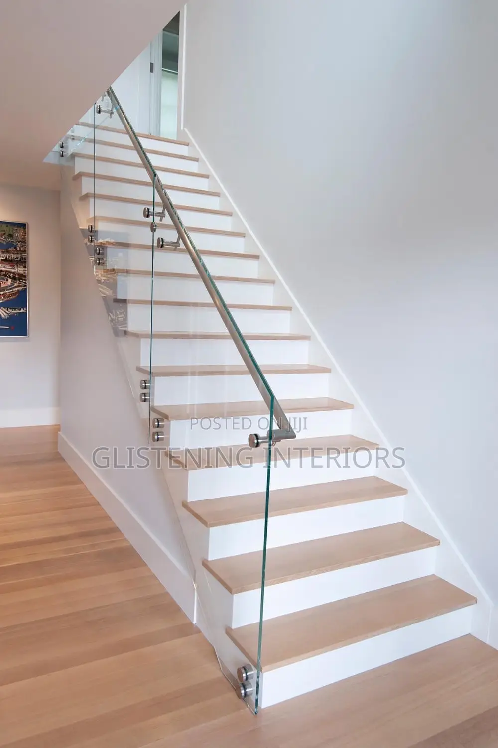 Silver Staircase 10mm Tempered Glass Design