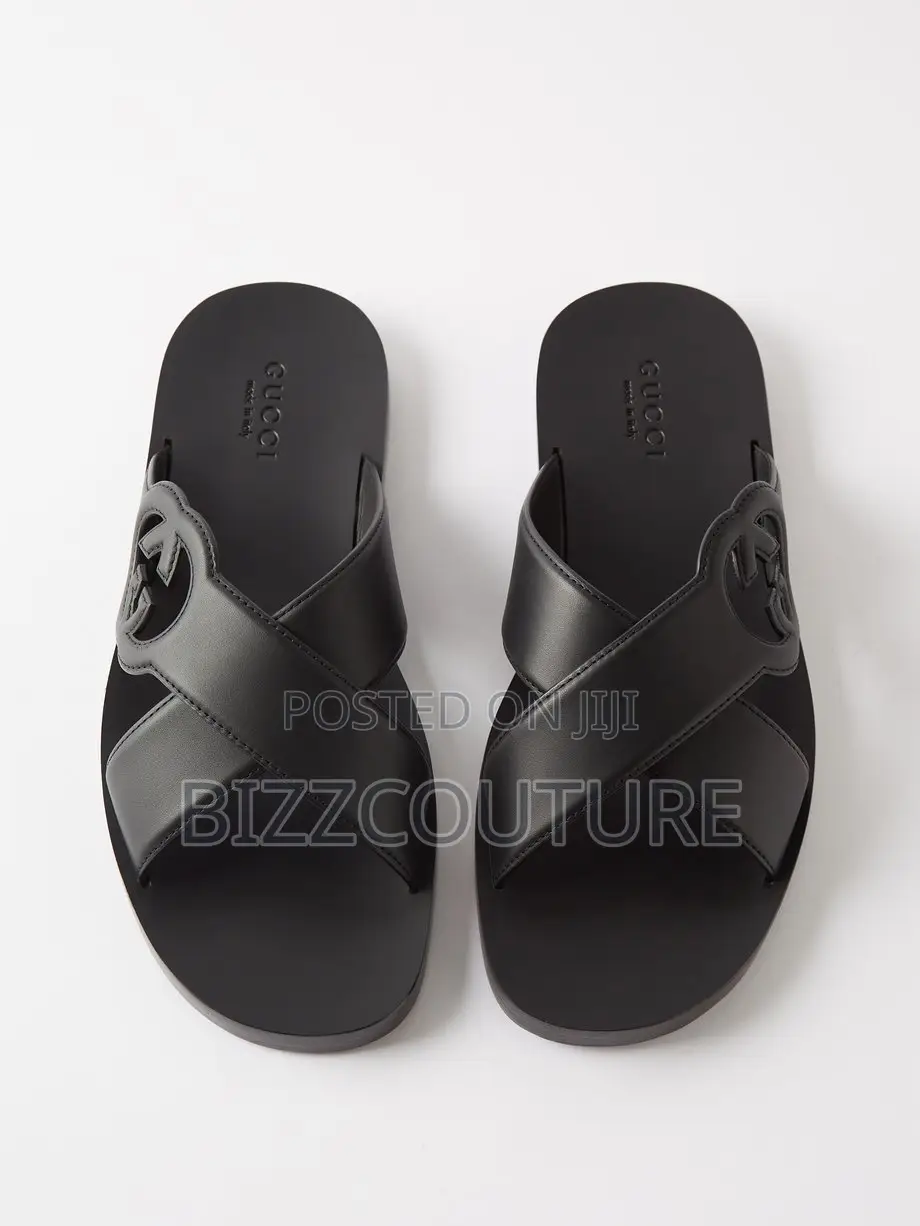 Original GUCCI Leather Men's Slippers Available in Store