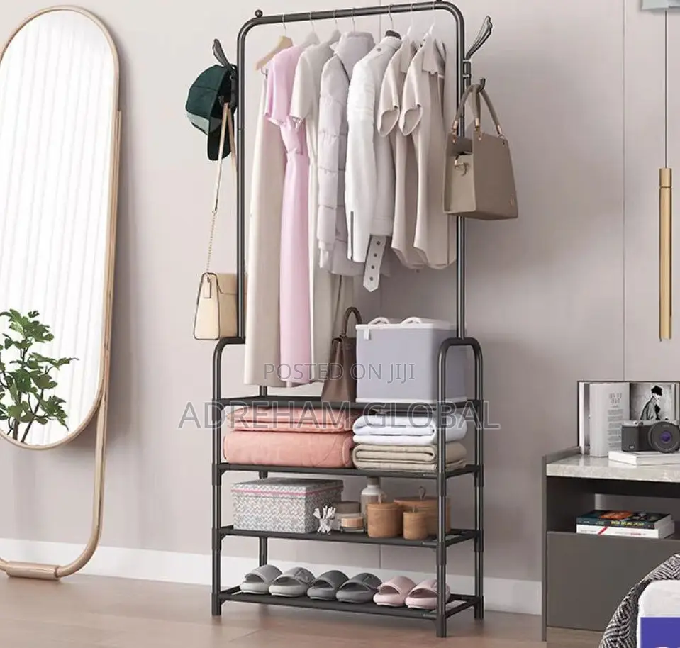 4layers Shoe Rack With Single Pole Clothes Hanger