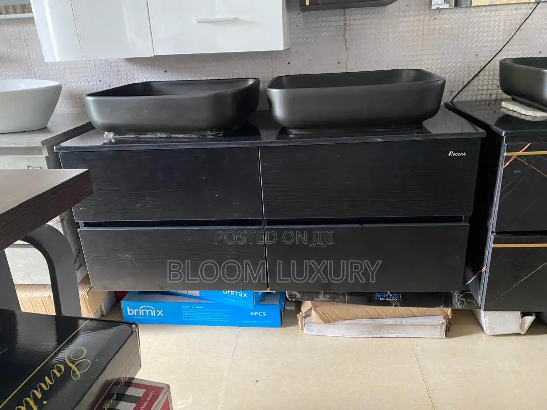 Black Double Bathroom Cabinet With Led Mirror