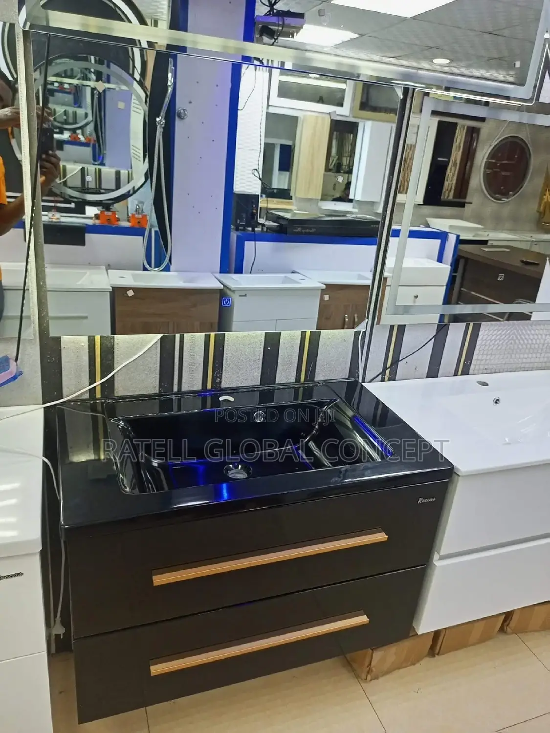 Cabinet Wash Hand Basin With LED Sensor Mirror