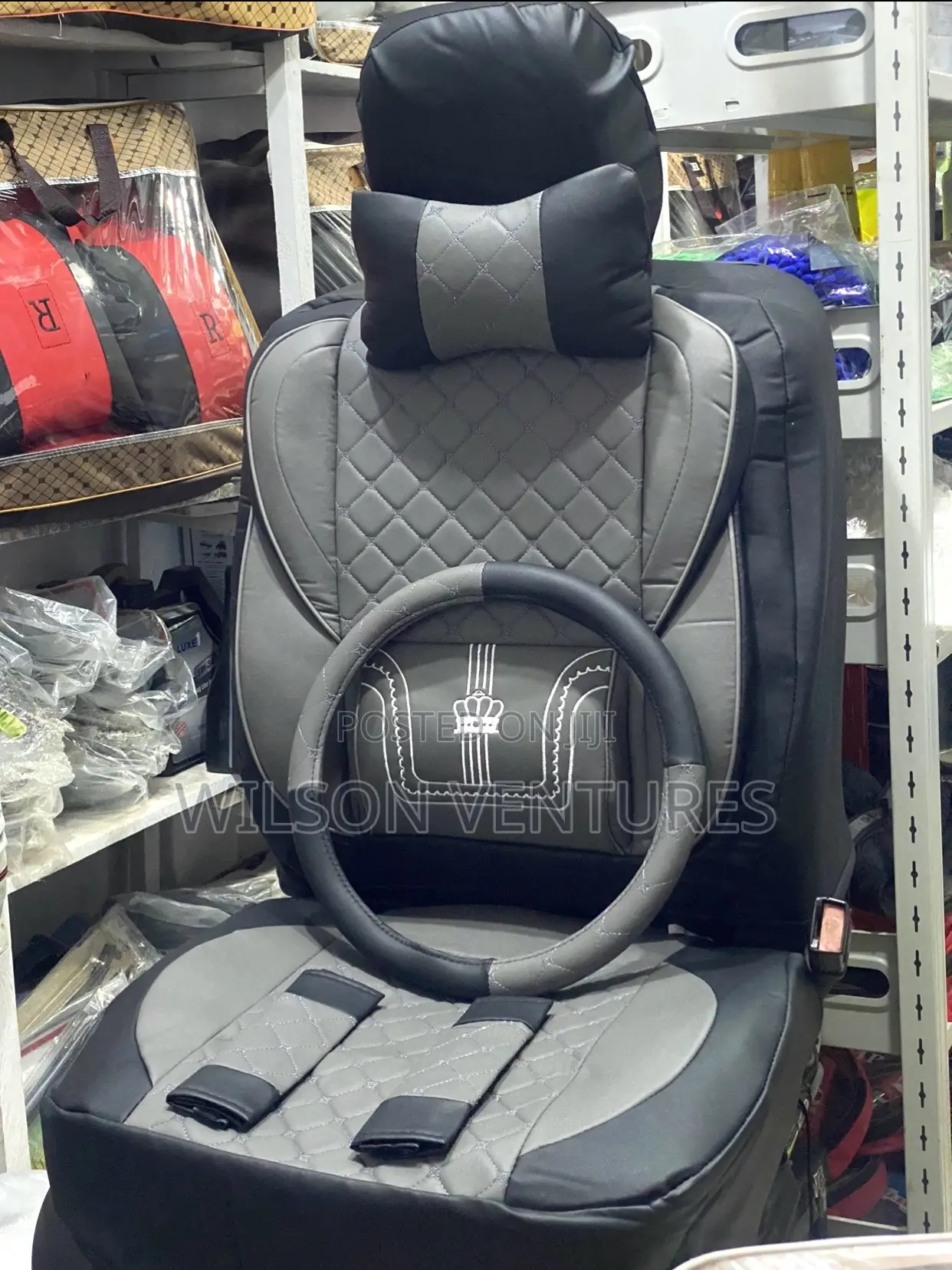 Gray and Black Crown Seat Cover