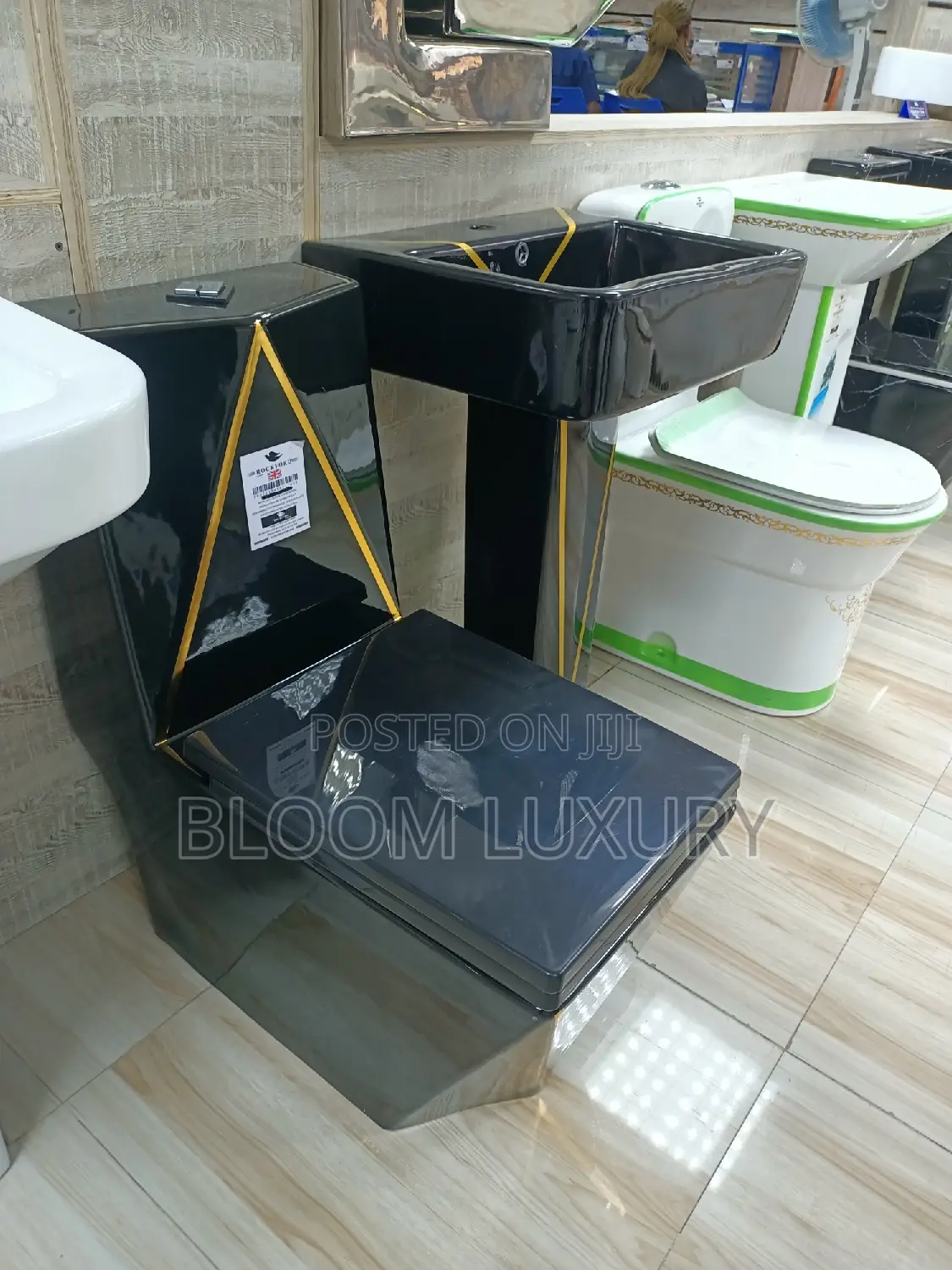 Glossy Black Gold Line Water Closet 