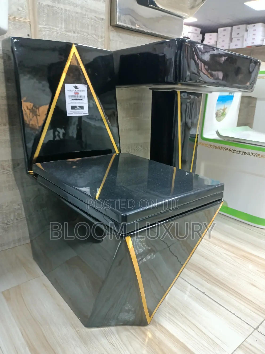 Glossy Black Gold Line Water Closet 