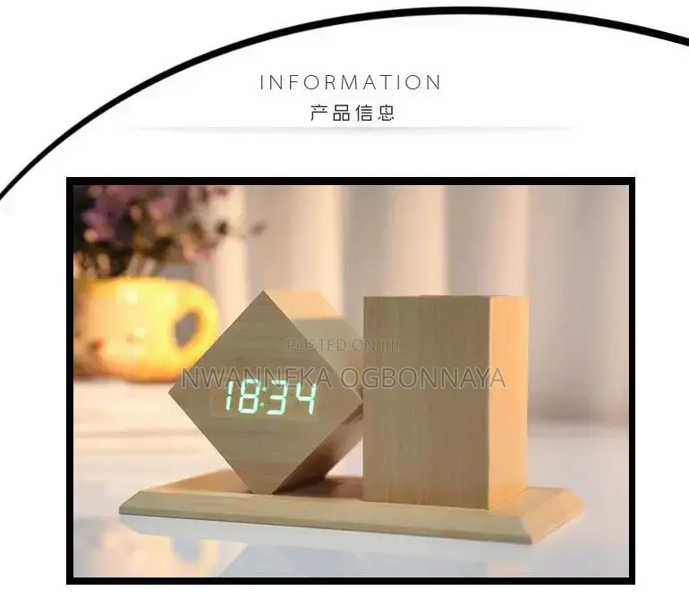 Wooden Electronic Clock and Pen Holder