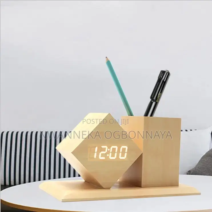 Wooden Electronic Clock and Pen Holder