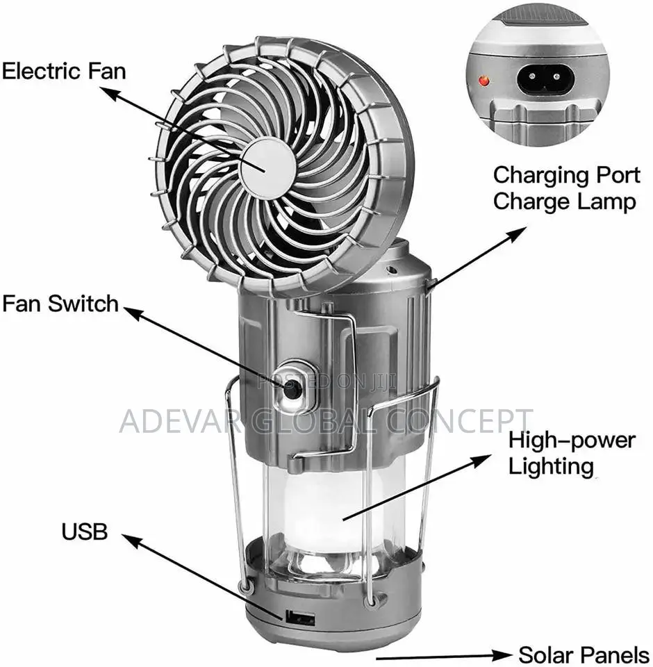 Rechargeable Solar Fan Lamp Portable Camping LED Light