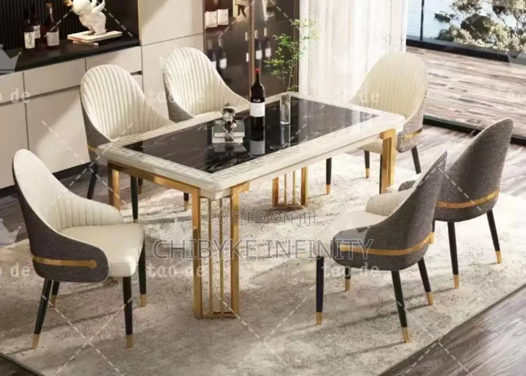 Quality Royal Marble Dining Table With 6-Exotic Chairs
