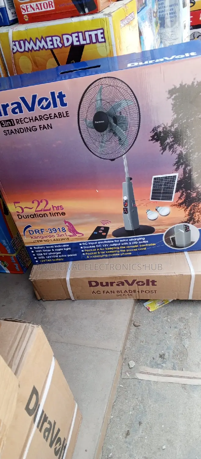 Duravolt 18" 3in1 Rechargeable Fan With Solar Panel