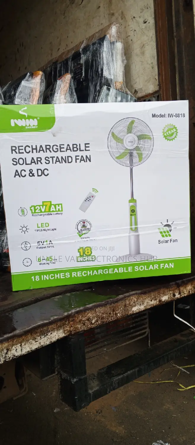 Iwin Energy 18" Rechargeable Solar Fan