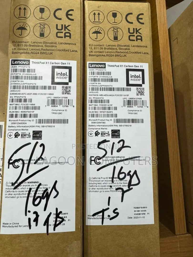 New Laptop Lenovo ThinkPad X1 Carbon 16GB Intel Core I7 SSD 512GB