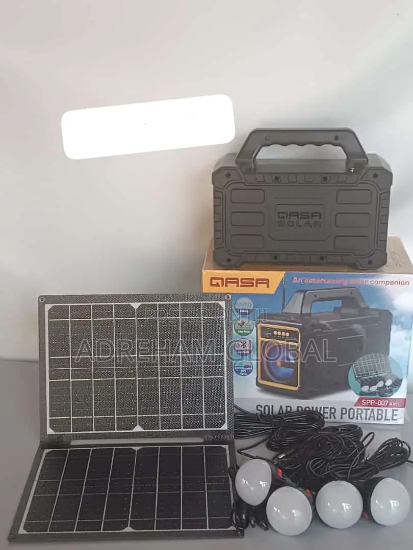 Qasa 4in1 Solar Power Portable Pack,Panel,4 Bulbs,Mp3 Player