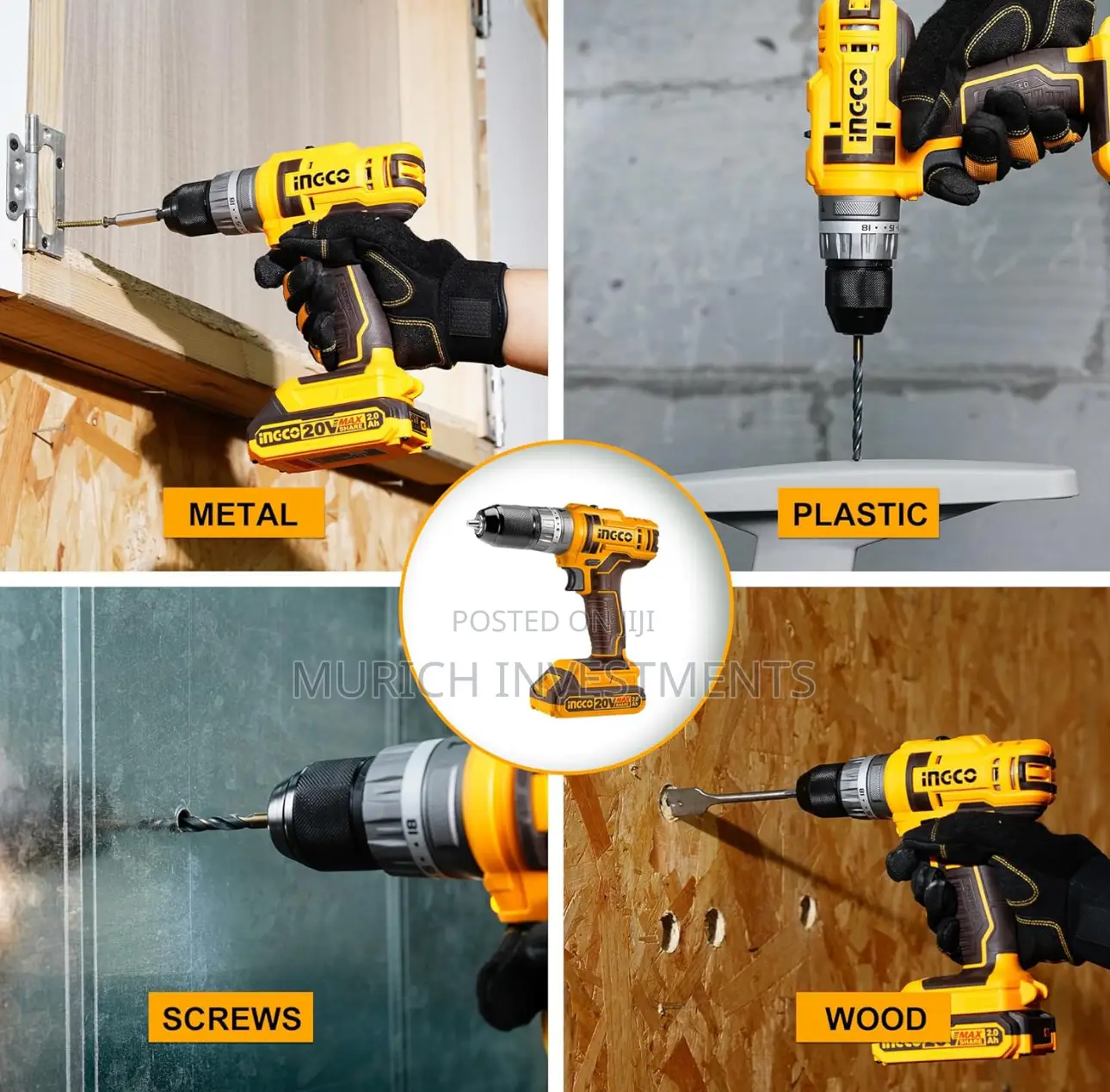INGCO 54pcs Impact Drill Machine Kit, 20V Lithium Impact