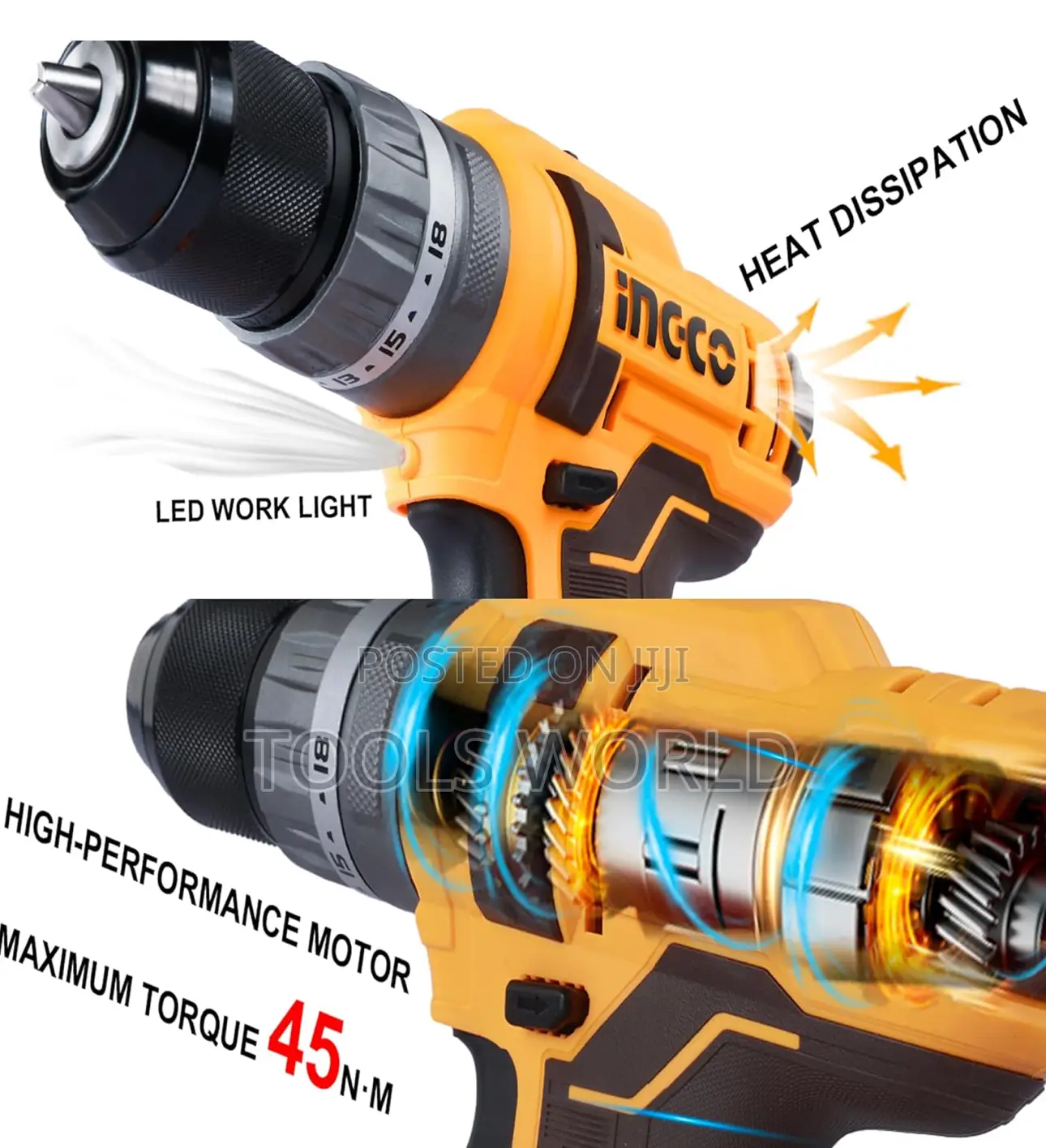 INGCO 54pcs Impact Drill Machine Kit 20V Lithium-Ion Impact